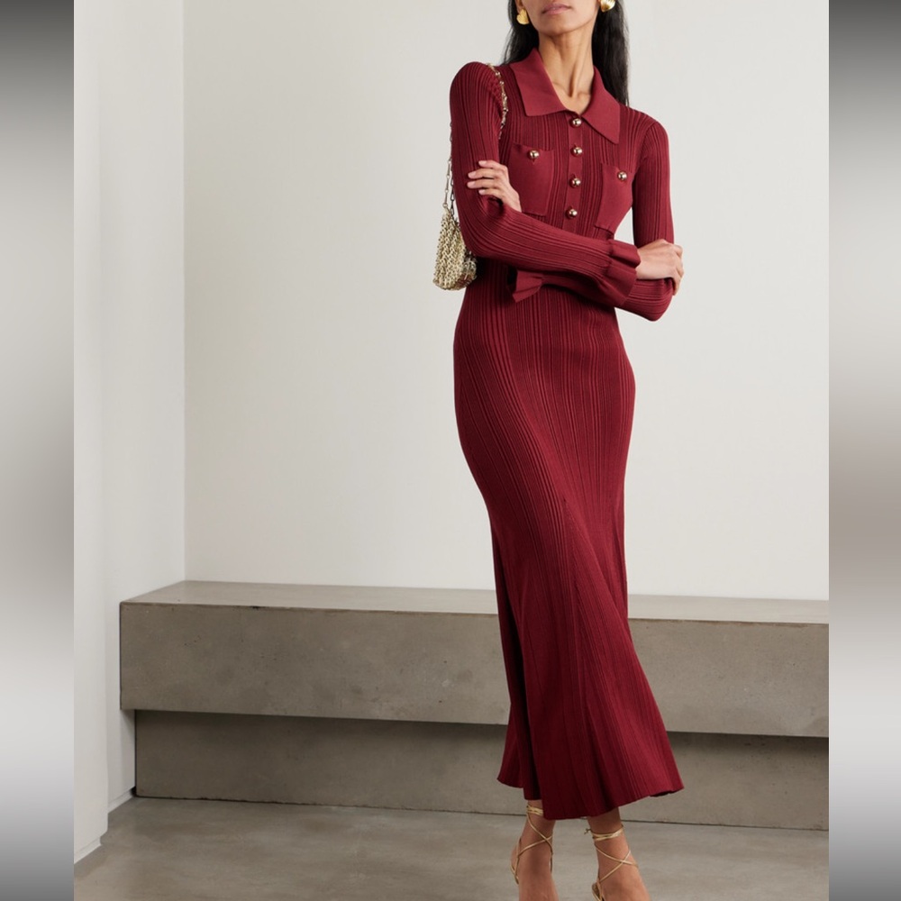 Self-Portrait Burgundy Midi Dress